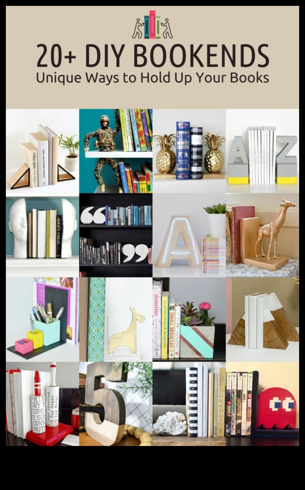 10 δημιουργικά βιβλιοθήκες για το σπίτι σας 1 DIY Wooden Bookends: Crafting Literary Delights για τα ράφια σας