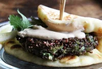 Golden Quinoa Fritters with Braised Mustard Greens