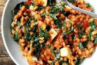 Mediterranean Farro Risotto with Kale and Feta