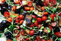 Smoky Eggplant & Tomato Salad with Refreshing Cucumber-Yogurt Dressing