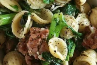 Hearty Orecchiette with Spicy Italian Sausage and Sautéed Greens