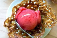 Refreshing Strawberry Sorbet Nestled in Buttery Almond Butterscotch Cookie Cups