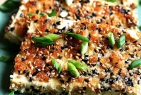 Golden Sesame Tofu with Tangy Nuoc Cham Drizzle