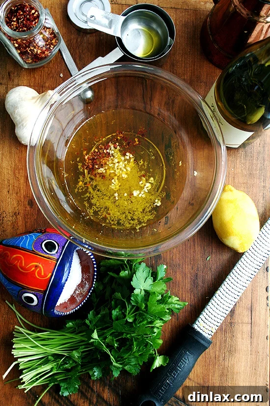 Make-Ahead Lemon & White Wine Chicken Pasta 3 The sauce ingredients for pasta with chicken, lemon & white wine laid out on a counter.