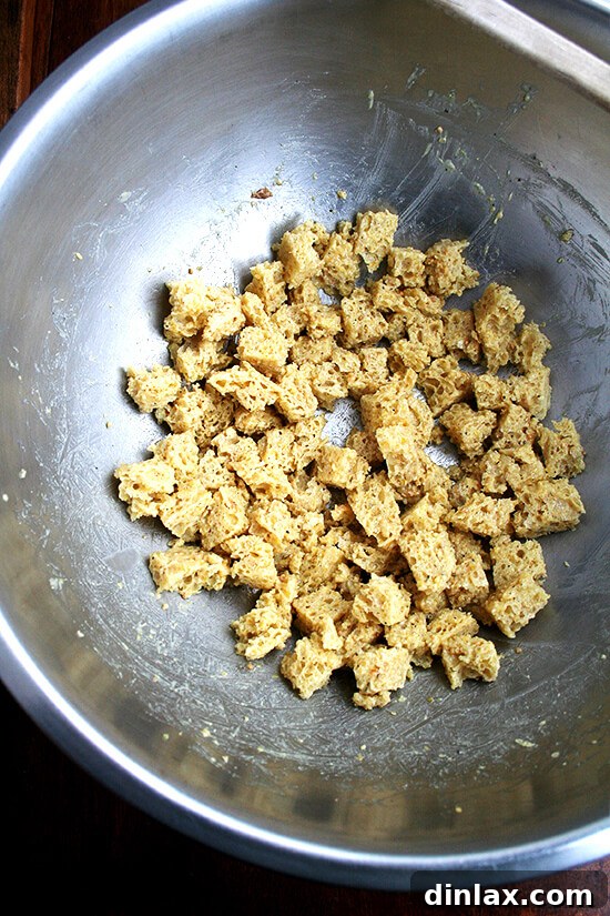 Elevate Your Crunch: The Definitive Guide to Crafting and Enjoying Croutons 8 bread cubes tossed with mustard dressing