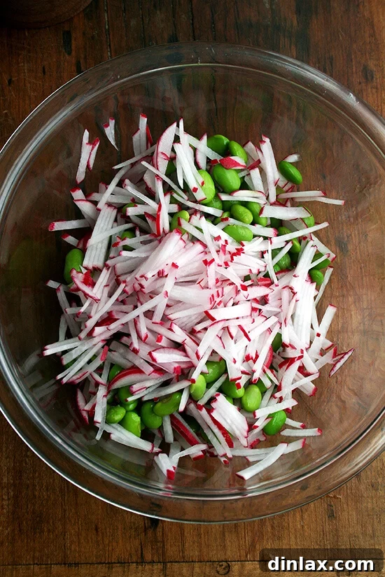 Make the Most of Your Radishes 9 A mix of slivered radishes and tender edamame, forming the colorful base of a healthy salad.