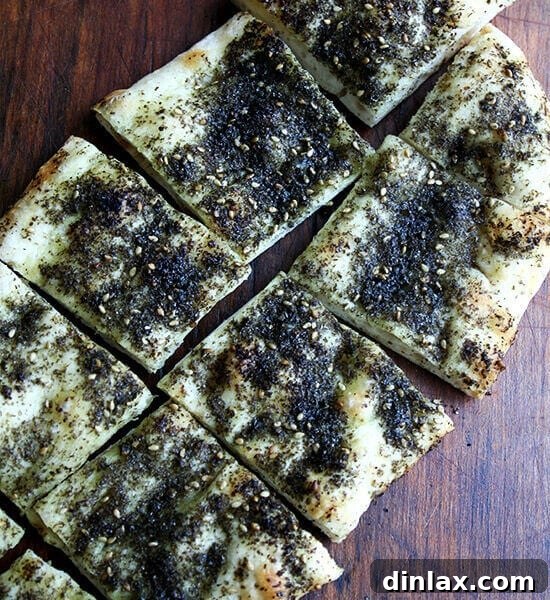 Crispy za'atar flatbread, golden brown and sprinkled with spices