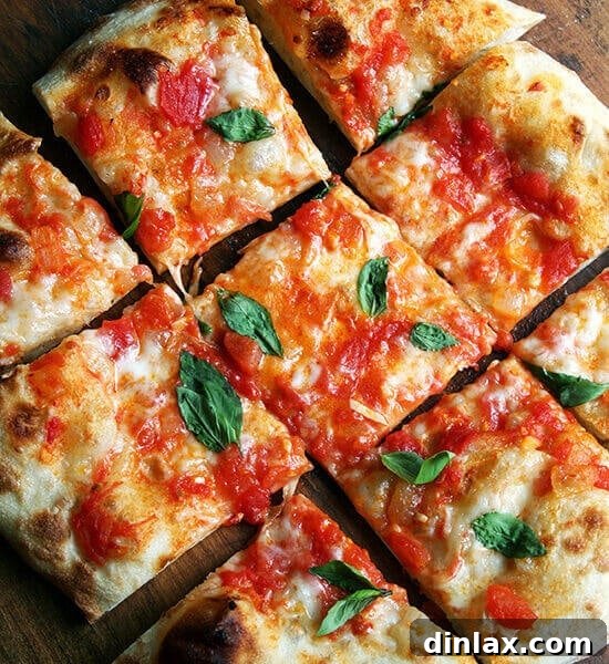 A freshly baked Margherita pizza, showing a golden crust and melted cheese, ready to be served.