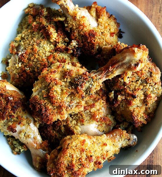 Dijon mustard roasted bread crumb chicken, ready to eat.