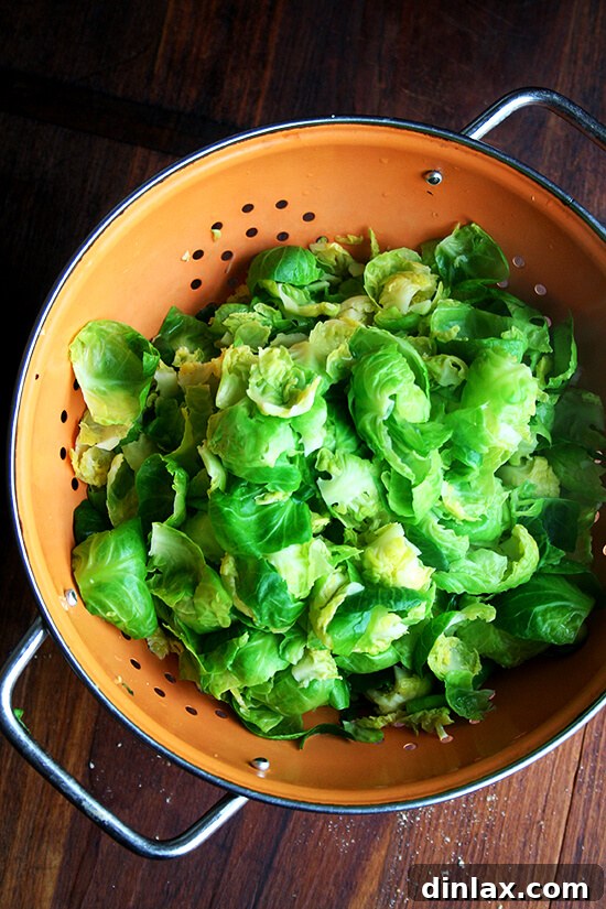 Blanched Brussels sprout leaves, perfectly tender-crisp.