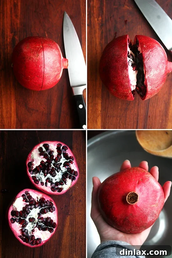 Preparing a pomegranate for seeding by scoring and twisting.