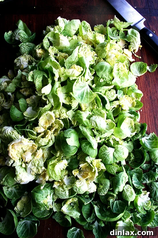 Beautifully peeled Brussels sprout leaves.