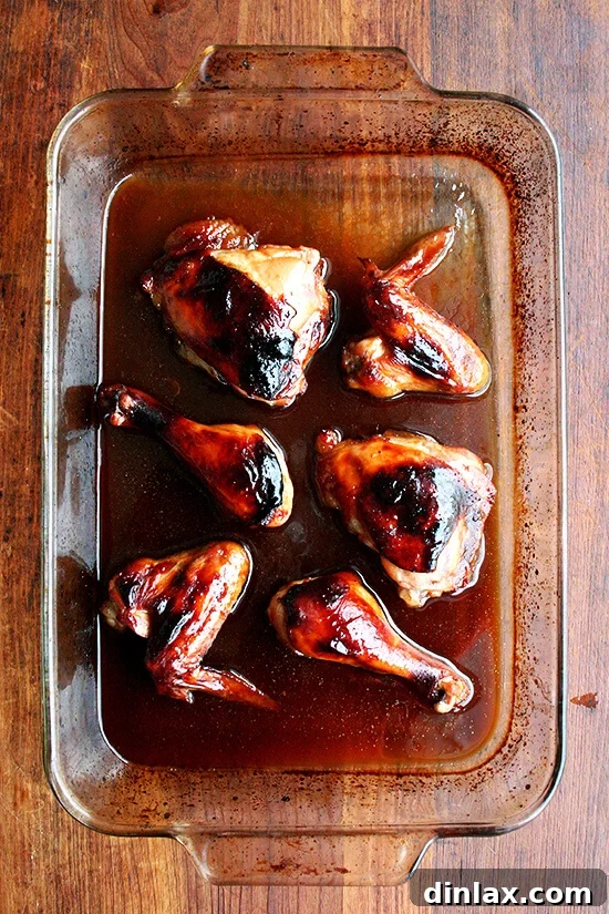 Freshly cooked chicken teriyaki, glistening with homemade sauce.