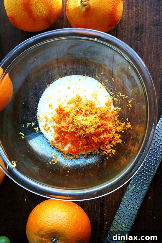 Bright Citrus and Green Grape Compote 3 Sugar infused with citrus zest, creating a fragrant base for the compote.