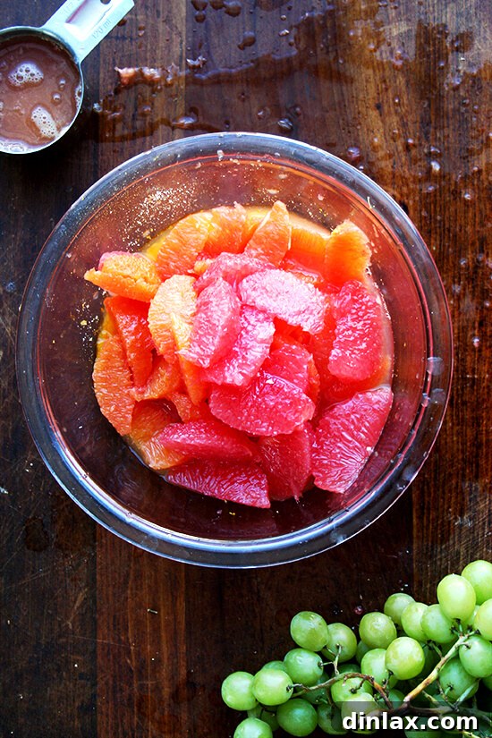 Bright Citrus and Green Grape Compote 4 Perfectly segmented citrus, showcasing the results of supreming.