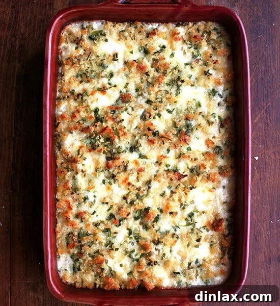 A delicious pan of Super Easy No-Boil Mac n' Cheese, ready to serve.