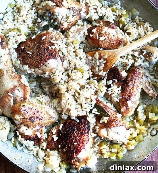 Canal House Chicken and Rice recipe card image, featuring a golden-brown chicken piece with fluffy rice, representing a classic comfort meal.