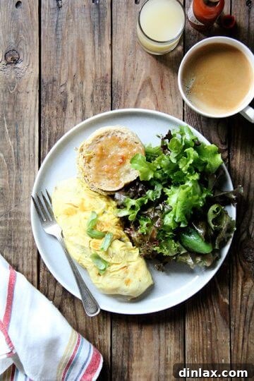 Two-egg omelet with caramelized onions and goat cheese