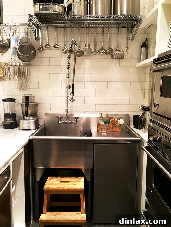 Stylish cooking demo sink setup at Les Touilleurs, a kitchenware store.