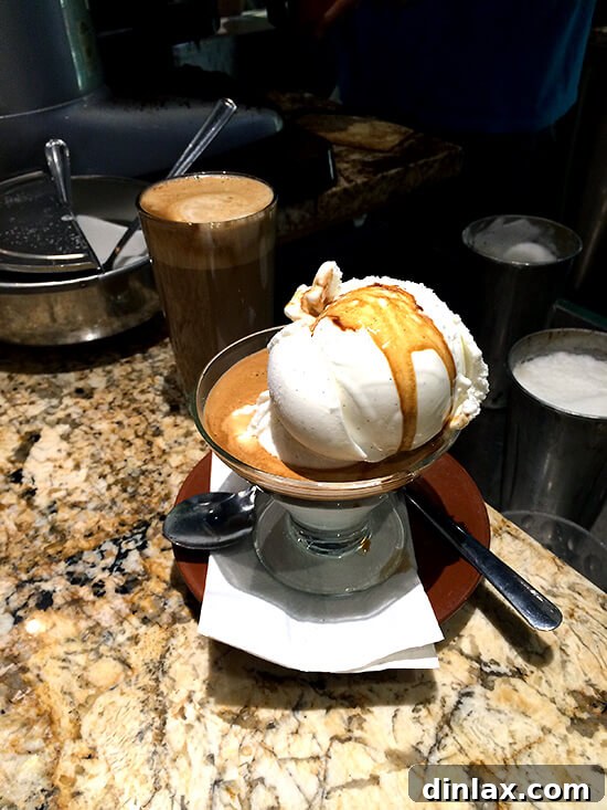 An affogato dessert served at Café Olympico in Montreal.