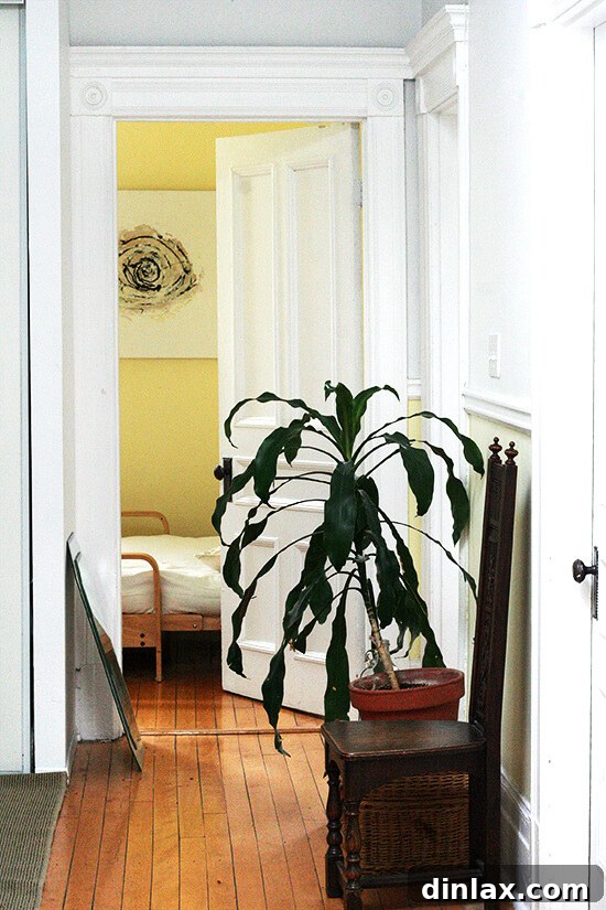 A well-lit hallway inside the Montreal Airbnb, hinting at inviting spaces.