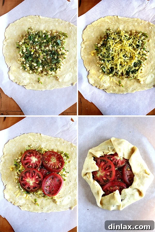 Assembling the Tart A montage of photos showing how to make a savory galette.