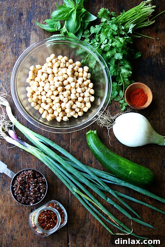 Plant-Powered Chickpea Quinoa Burgers 5 All the fresh ingredients laid out for making chickpea and quinoa veggie burgers