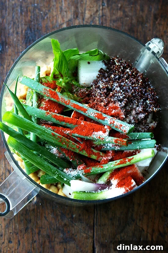 Plant-Powered Chickpea Quinoa Burgers 6 Food processor containing the blended chickpea, quinoa, and herb mixture