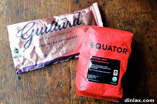 Fair Trade Guittard Chocolate and Equator Coffee, ingredients for the chocolate loaf cake.