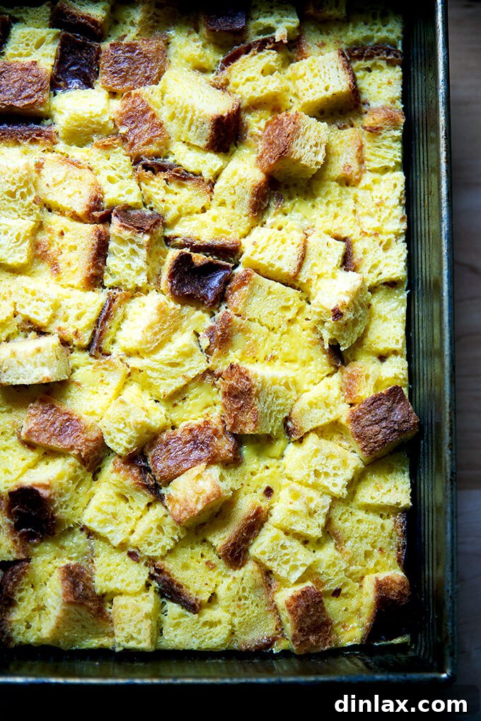 Baked brioche bread pudding.