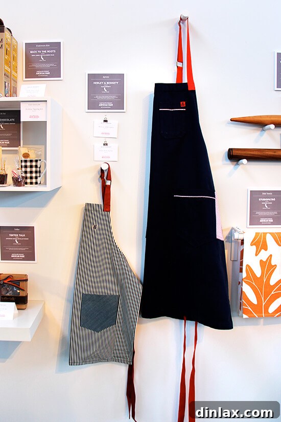 A display of Hedley and Bennett aprons, known for their quality and stylish designs.