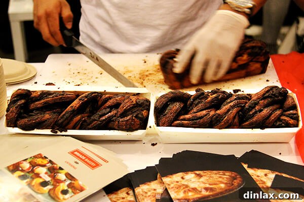 Close-up of the delicious babka, showcasing its intricate layers.