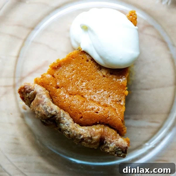 Golden Roasted Butternut Bliss Pie 20 A perfectly baked slice of golden butternut squash pie, showcasing its smooth, custardy filling and flaky crust.