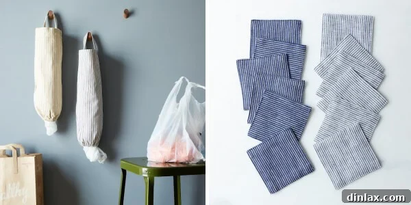 Linen cocktail napkins and a rustic grocery bag holder, practical yet stylish home gifts from Provisions by Food52.