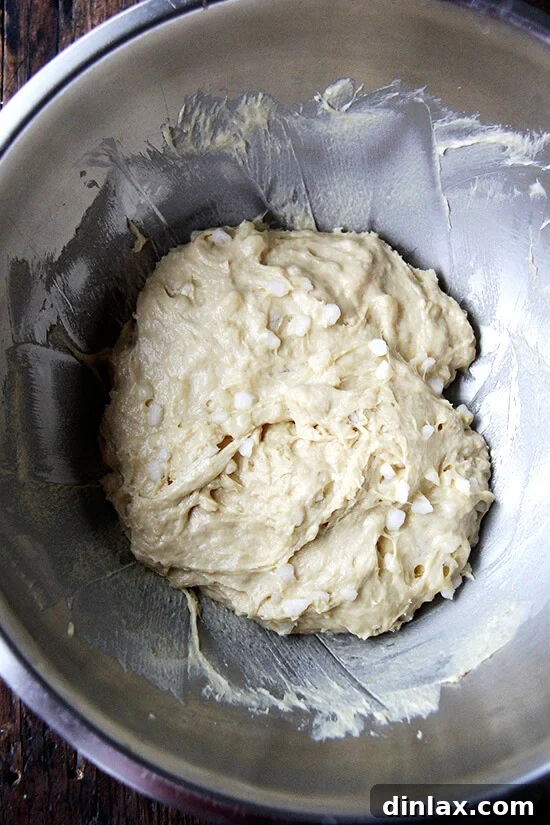 From Juicer Broths to Liege Waffles and Swedish Snack Bread 4 Close-up shot of Liege waffle batter, rich with yeast and generously mixed with glistening Belgian pearl sugar, ready for the waffle iron.