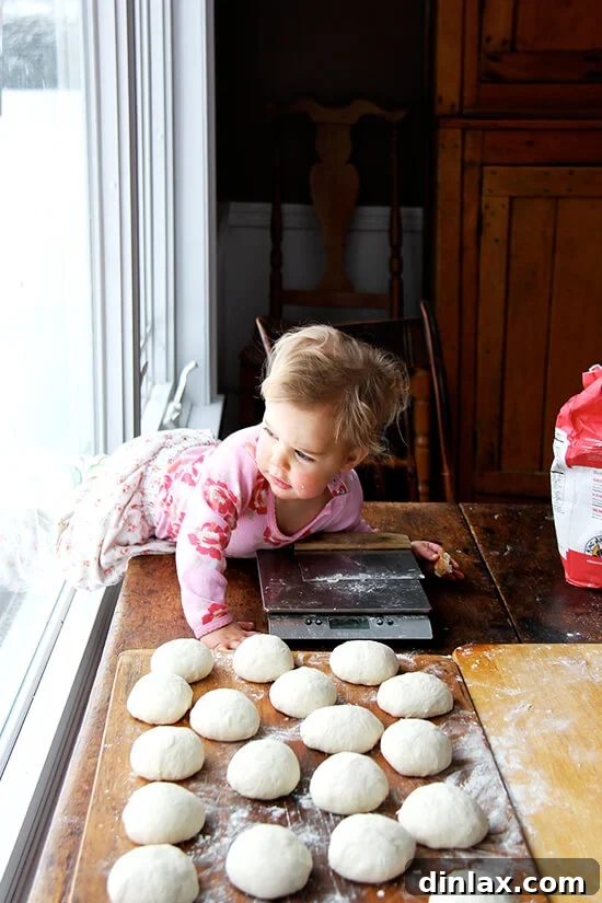 Your Guide to Perfect Homemade Bialys 6 A child's hand gently assisting with balling bialy dough, highlighting the fun and simplicity of the process.