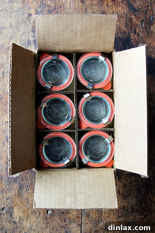 Velvet Vanilla Bean Custard 4 Collection of charming mini Weck jars, ideal for serving individual portions of rich Pots de Crème or other delightful treats.