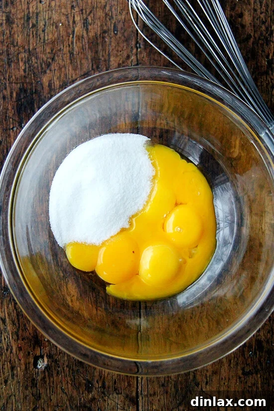 Velvet Vanilla Bean Custard 5 Golden egg yolks and granulated sugar perfectly combined, forming the rich base for the silky custard.