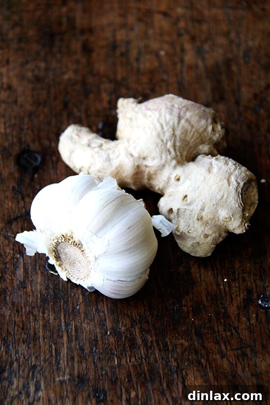 Finely minced fresh ginger and garlic, ready to be crisped in oil for the fried rice.