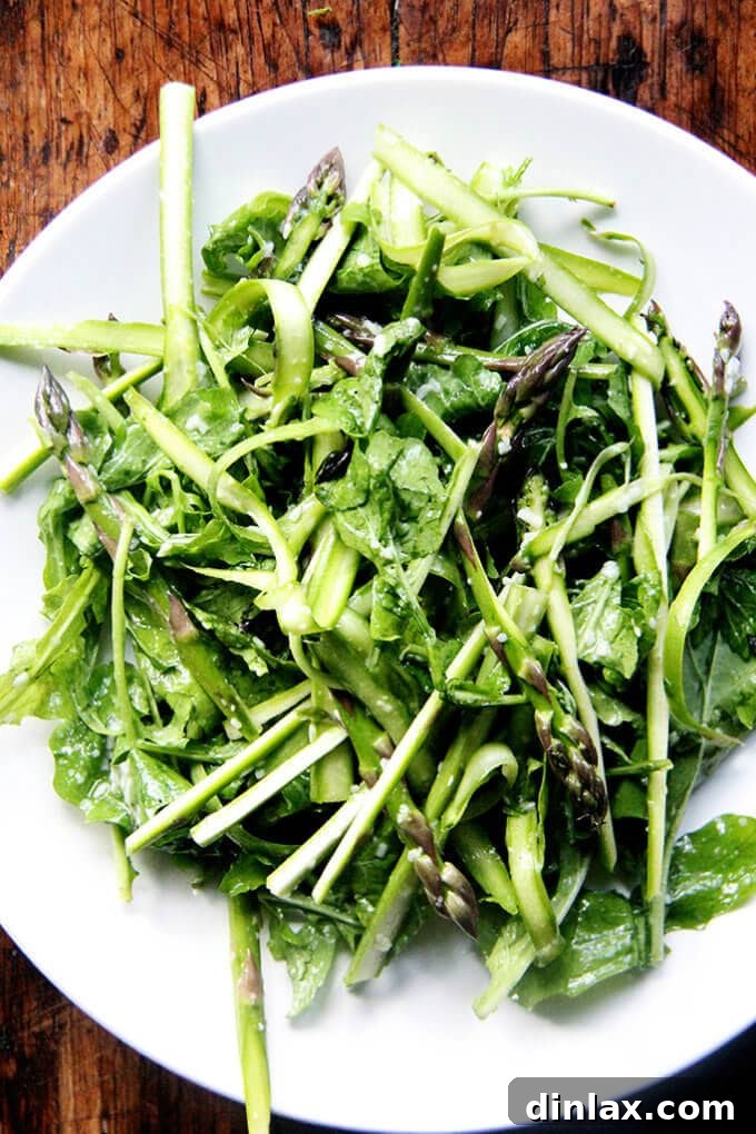Canal House Spring Shaved Asparagus and Arugula Salad 2 Freshly harvested asparagus spears, ready for preparation.