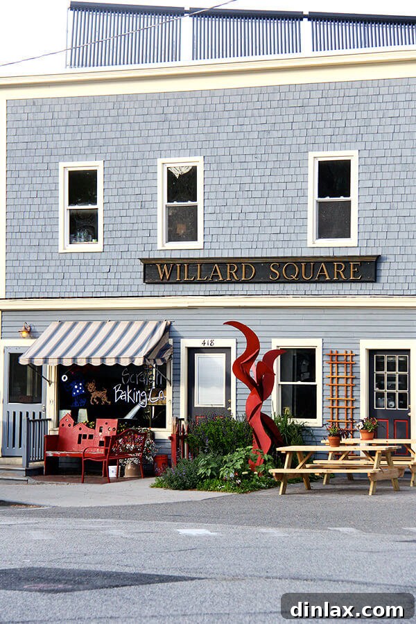 Willard Square neighborhood in South Portland, a charming area known for its local eateries and friendly atmosphere, perfect for a relaxing Maine getaway.