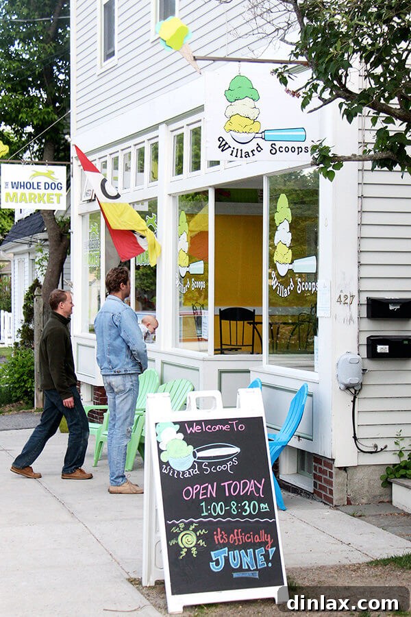 Willard Scoops ice cream shop, a local favorite in South Portland, promising delightful frozen treats.