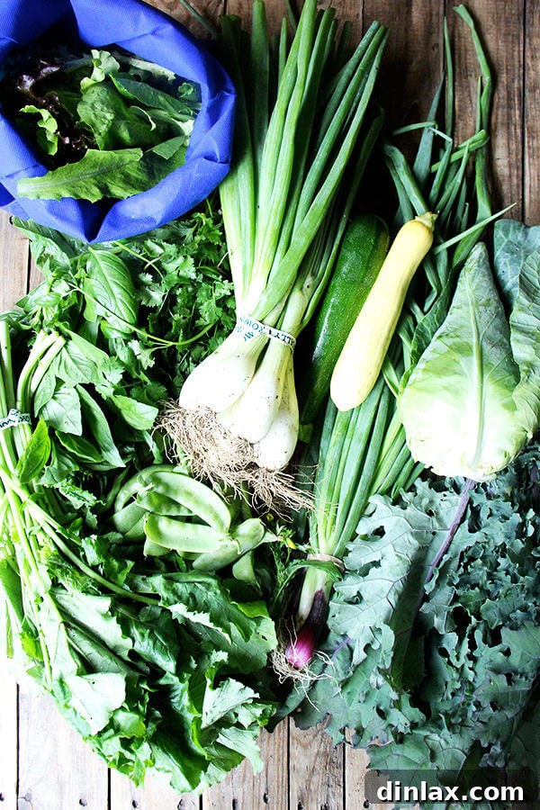 Week 4 CSA: Buttermilk Bliss, Green Revival, and Pickled Perfection 2 Freshly harvested CSA Week 4 produce including vibrant cabbage, basil, cilantro, scallions, salad greens, spring onions, kale, broccoli rabe, snap peas, zucchini, and summer squash laid out on a table, ready for cooking.
