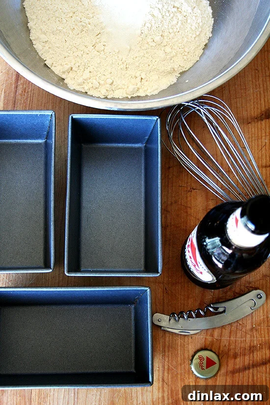 Ingredients for Beer Bread, meticulously arranged in a 'mise en place' style for easy baking.