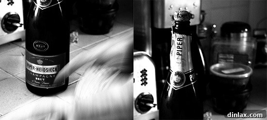 A perfectly chilled bottle of Piper Heidsieck champagne, its label glinting, ready to be poured and enjoyed as part of a luxurious meal or celebration.