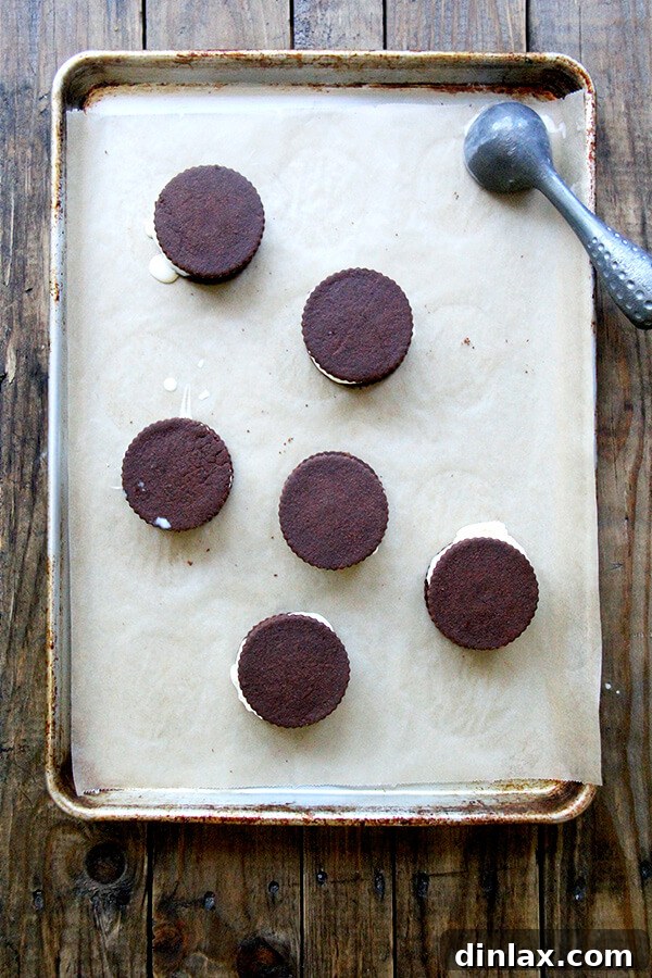 A stack of delightful TKO ice cream sandwiches, wrapped and chilling in the freezer, ready for a perfect frozen treat.