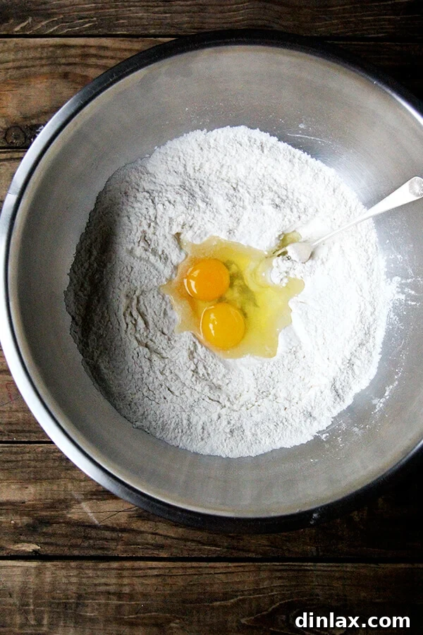 eggs in dry ingredients being whisked