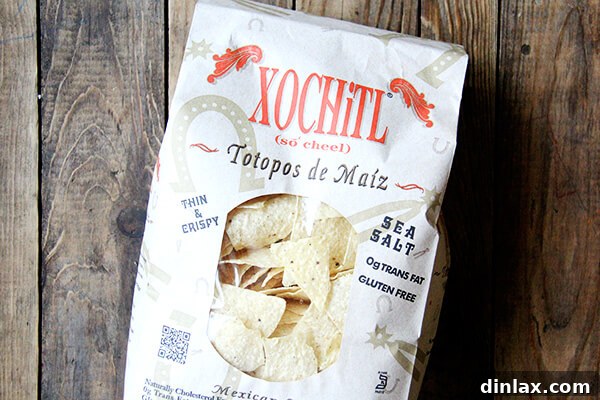 A bag of Xochitl tortilla chips, ideal for pairing with homemade salsa.