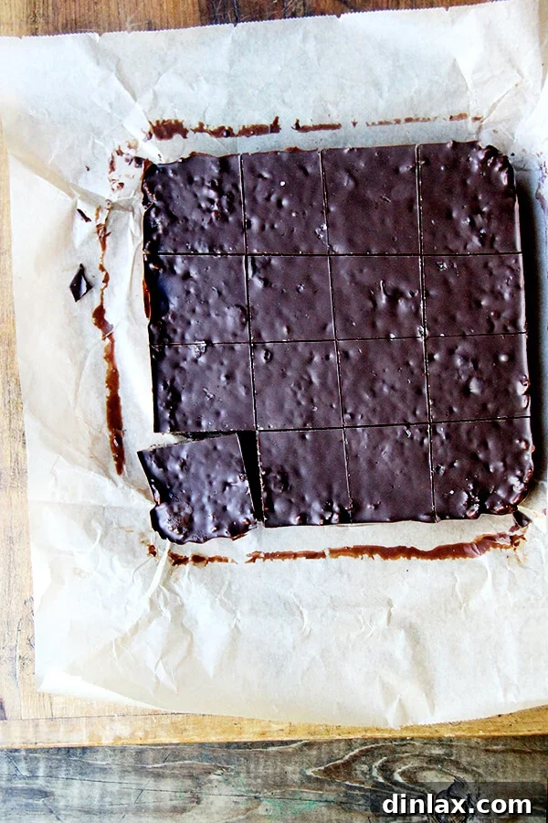 Freshly cut Hippie Crispy Treats arranged beautifully on a serving plate, showcasing their perfect square shape and delicious multi-layered texture.