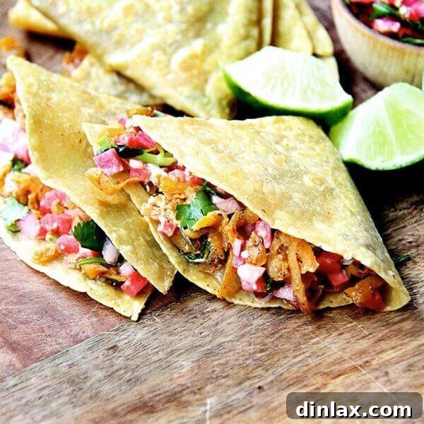 Finished sweet potato quesadillas, golden brown and filled, ready to serve.